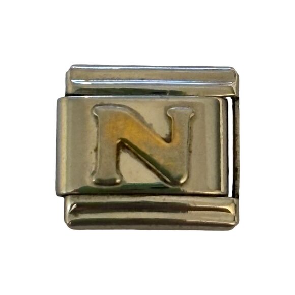 Italian Charm Bracelet N Initial Charm Silver Gold - Picture 1 of 3
